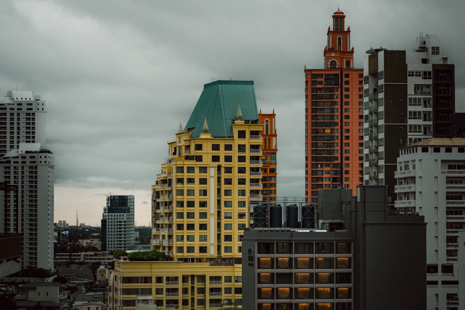 Colourful buildings and the skyline of Bangkok